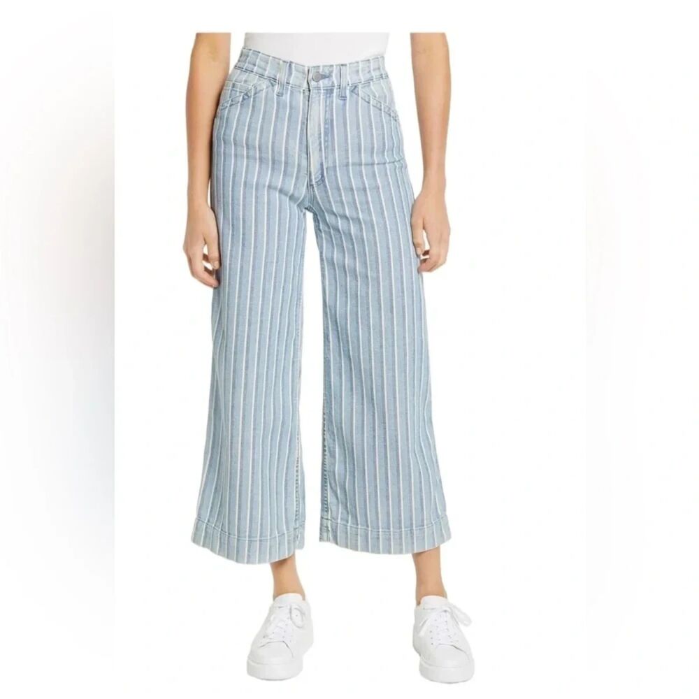 AG Women’s Rosie High Waist Vertical Stripe Wide Leg Cropped Jeans - Sz 27 - NWT